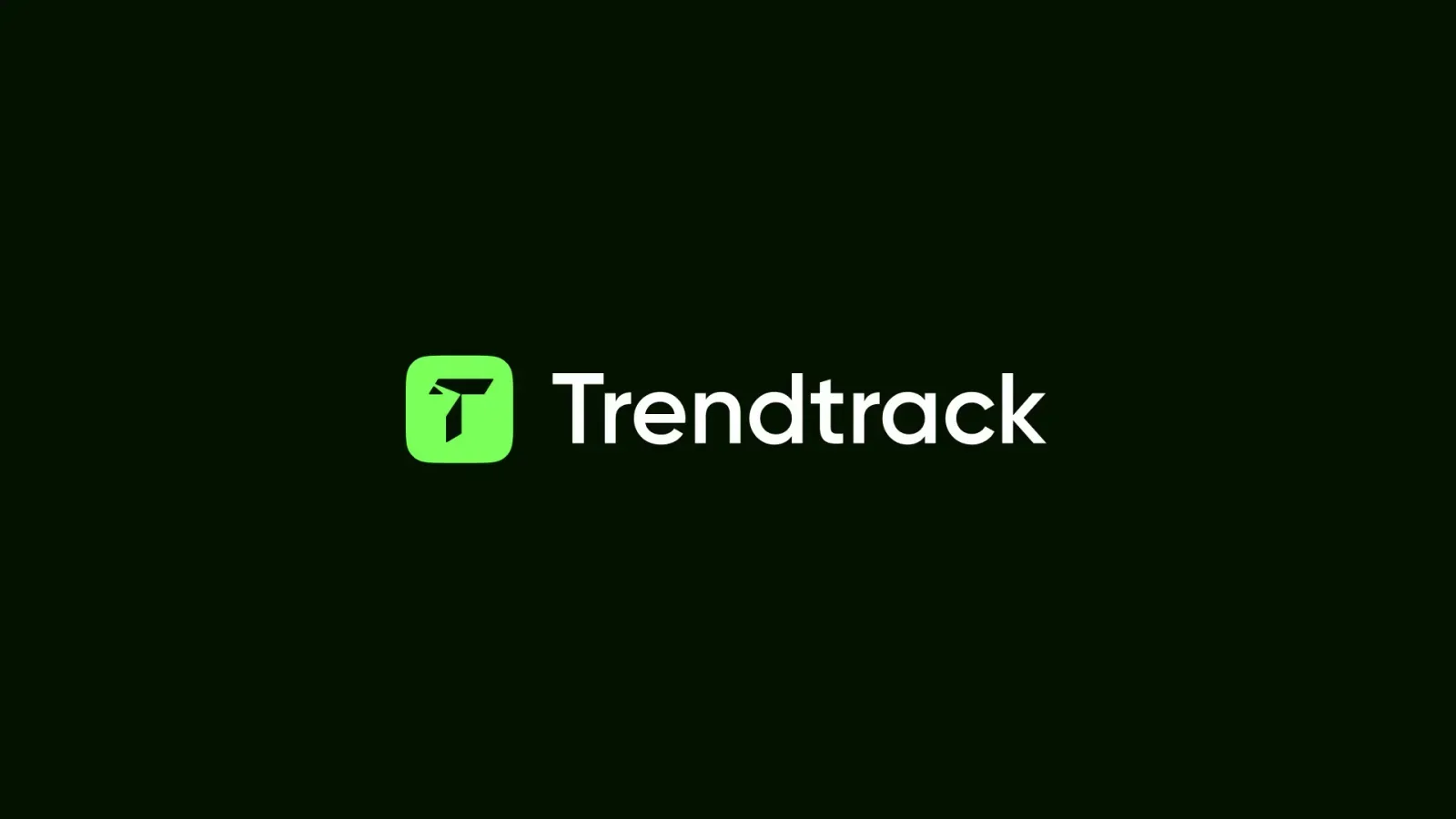Trendtrack logo: a green rounded square with a stylized T next to the wordmark, on a dark green background.
