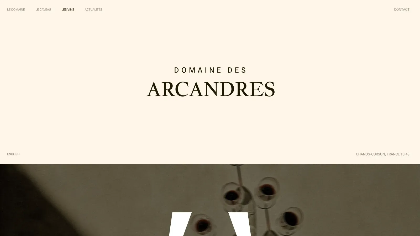 Page d’accueil du site du Domaine des Arcandres, conçu par Mage Studio